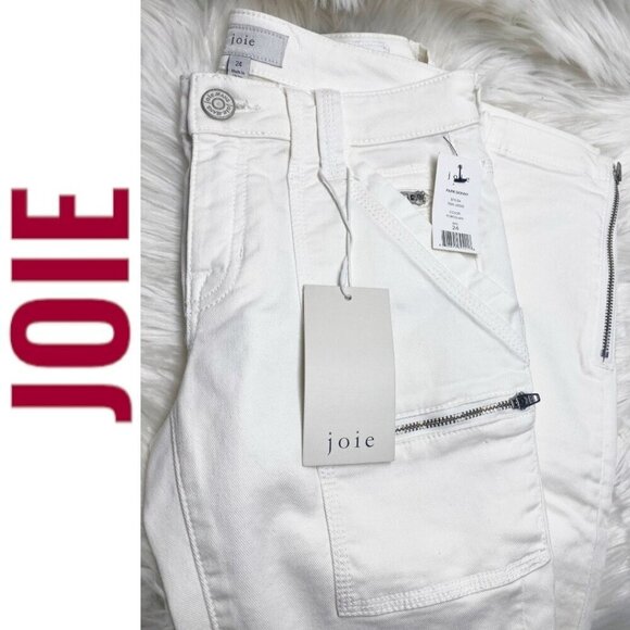 NWT JOIE Park Skinny Ankle Zipper Moto Jeans Pants Porcelain White, Size 24 - Picture 10 of 14